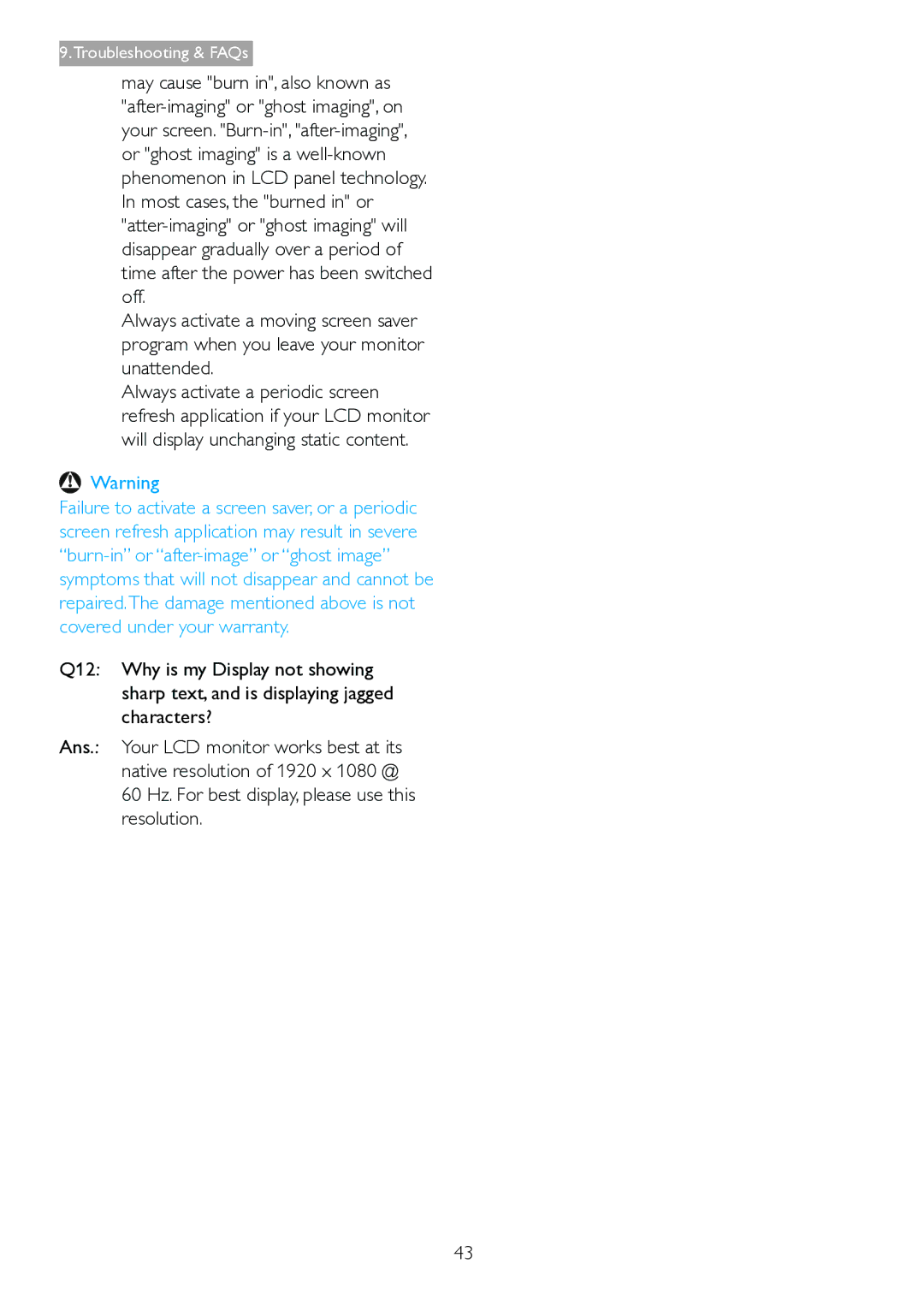 Philips 271S4LPYEB user manual Troubleshooting & FAQs 