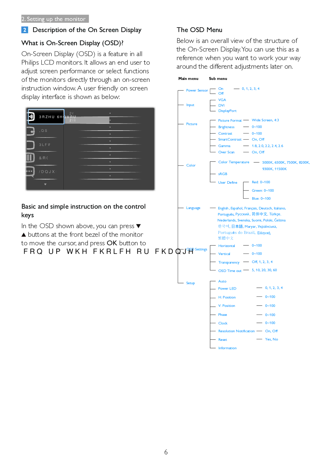 Philips 271S4LPYEB user manual OSD Menu, Basic and simple instruction on the control keys 