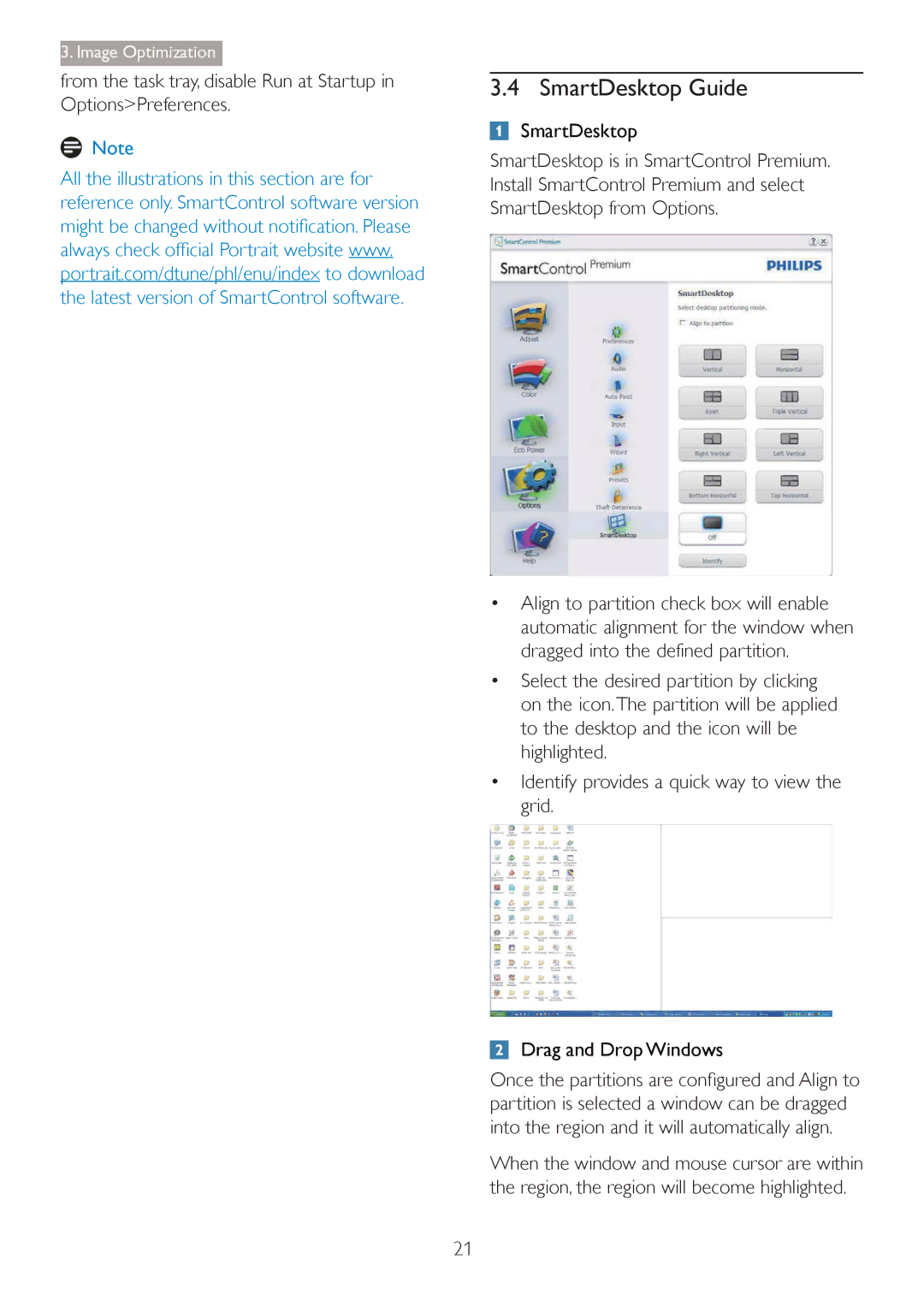 Philips 27254 user manual SmartDesNtop Guide, Drag and Drop Windows 