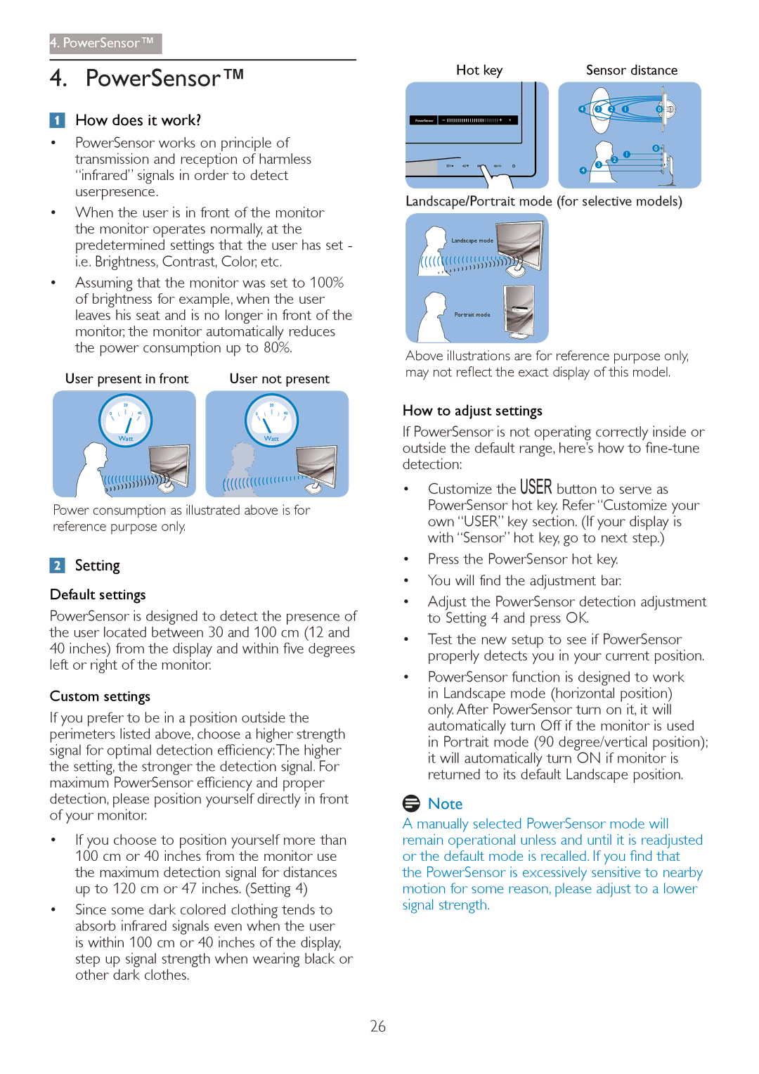 Philips 27254 user manual PowerSensor, Setting 