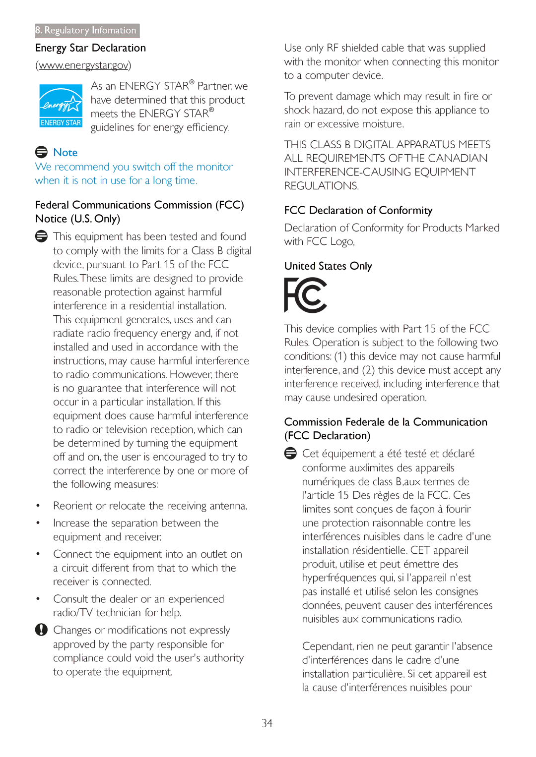 Philips 27254 Declaration of Conformity for Products Marked with FCC Logo, Cet équipement a été testé et déclaré 