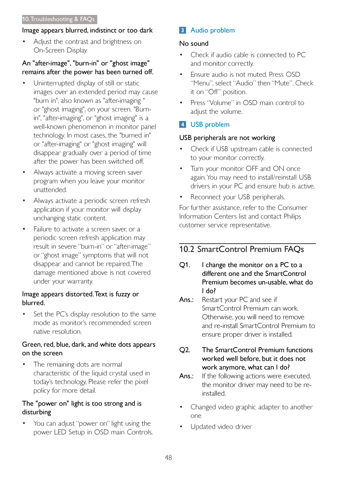 Philips 27254 user manual SmartControl Premium FAQs, ‡ Adjust the contrast and brightness on On-Screen Display 