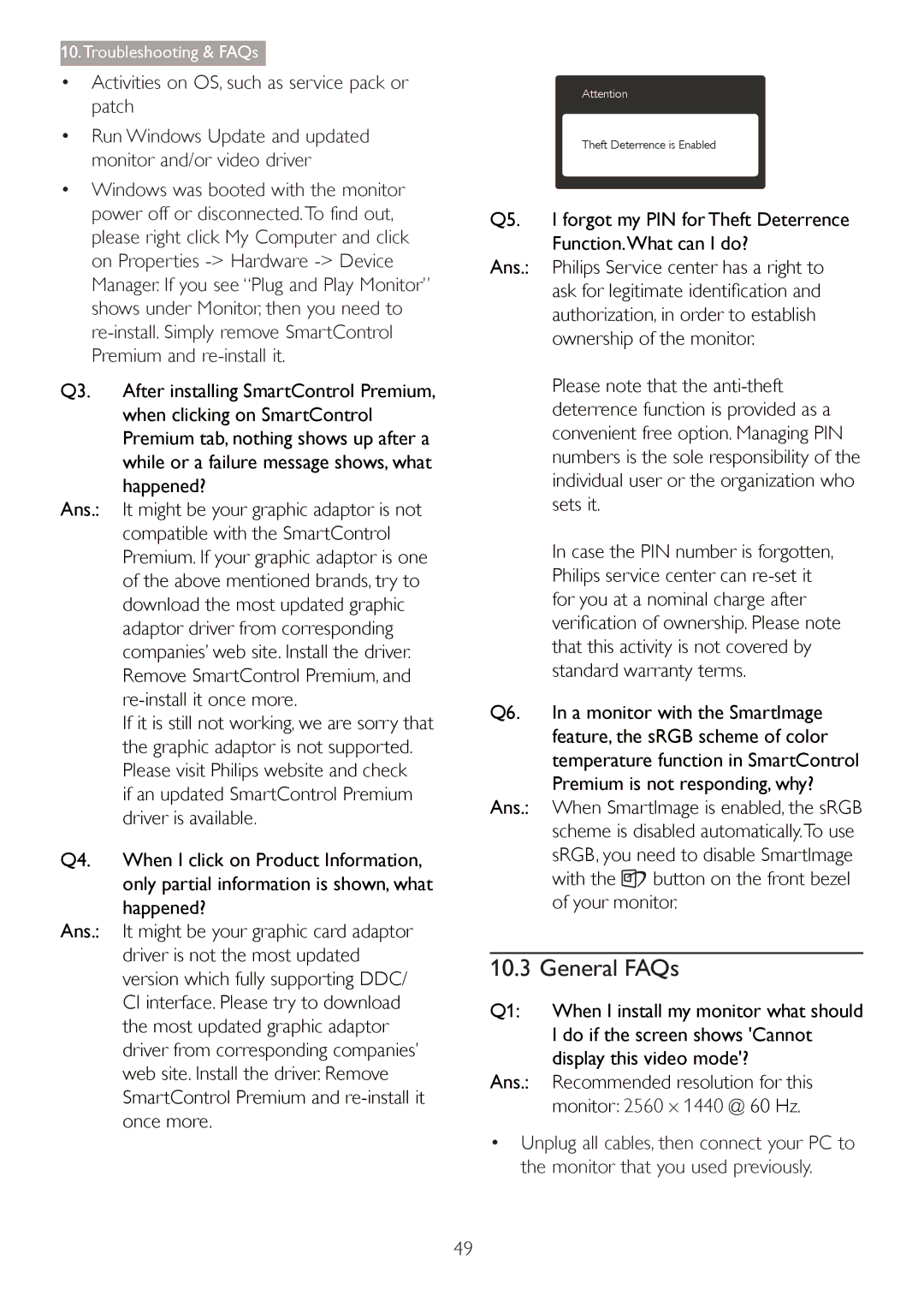 Philips 27254 user manual General FAQs, Do if the screen shows Cannot 