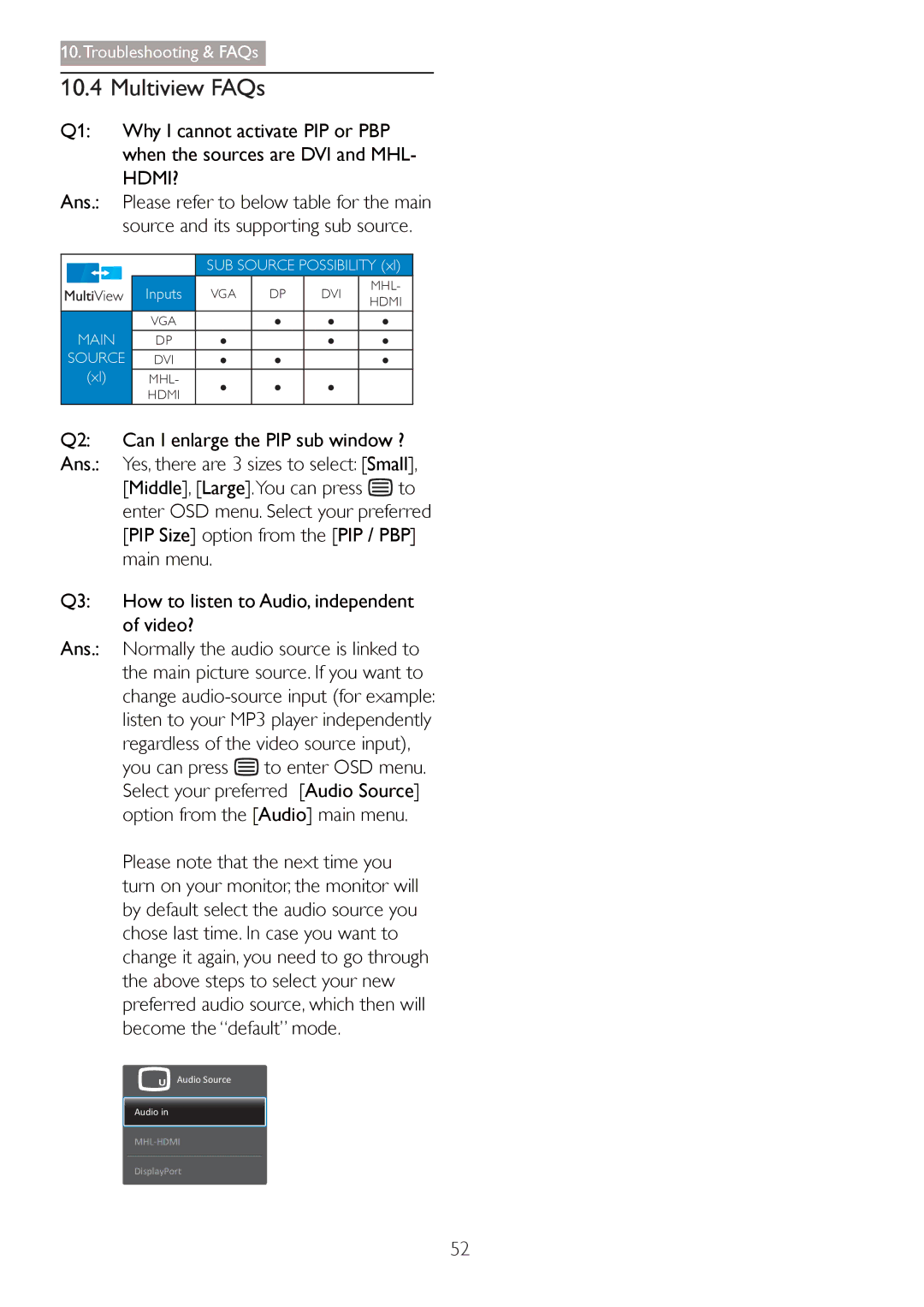 Philips 27254 user manual Multiview FAQs 