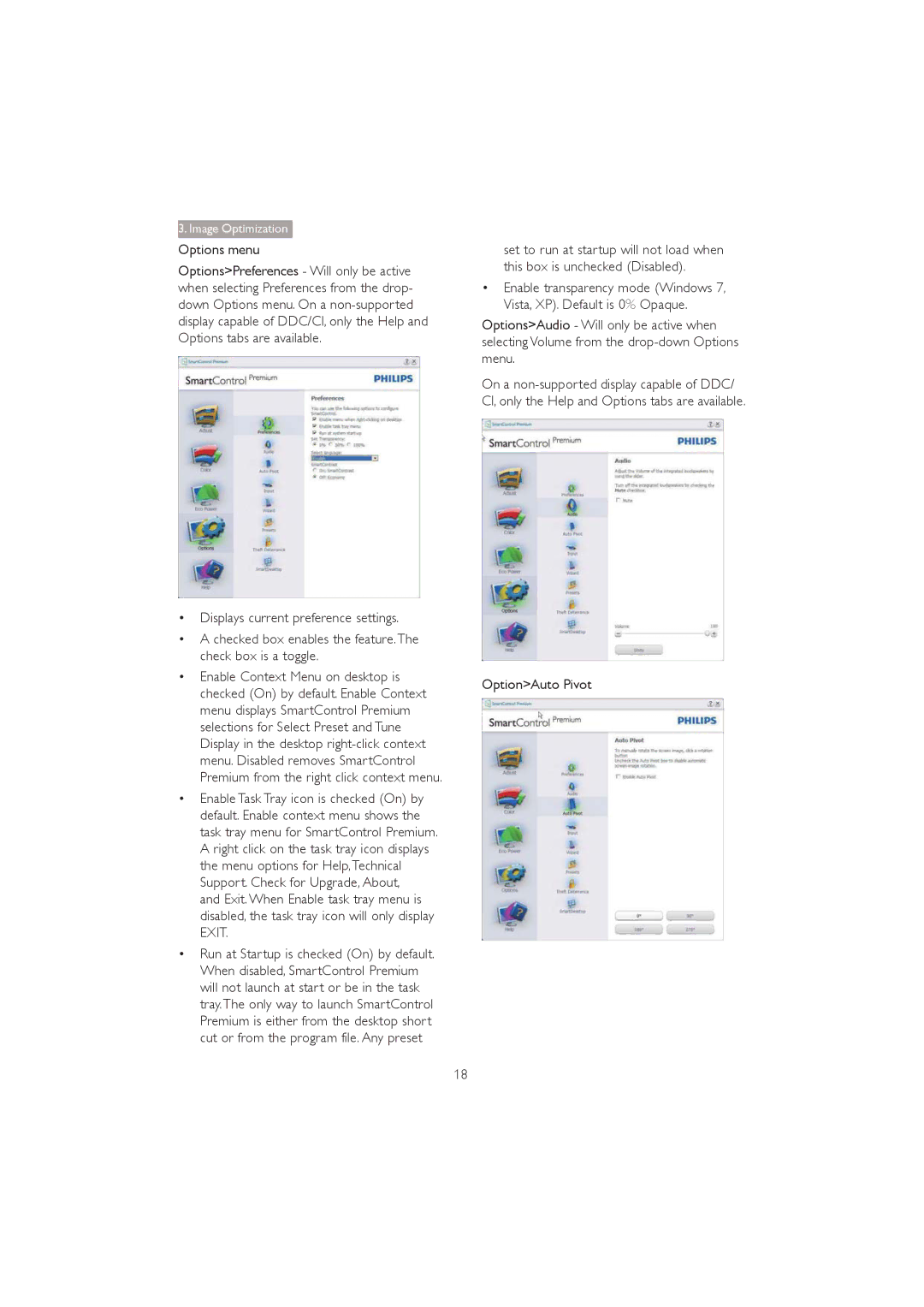 Philips 272P4 user manual Options menu, OptionAuto Pivot 