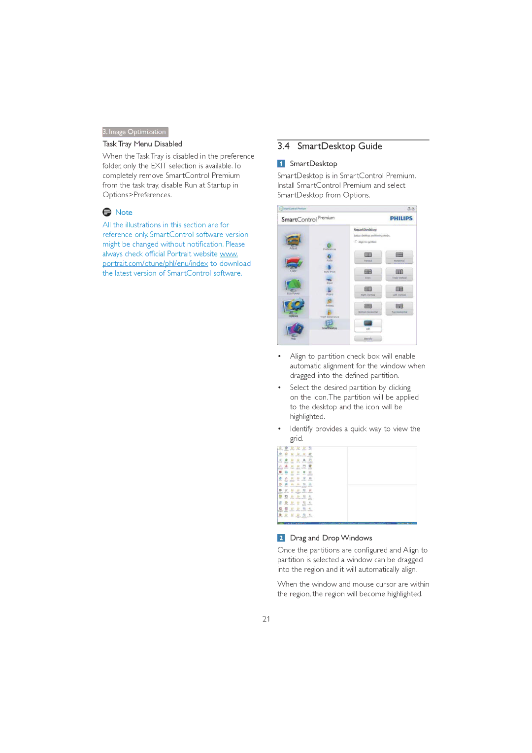 Philips 272P4 user manual SmartDesktop Guide, Task Tray Menu Disabled 