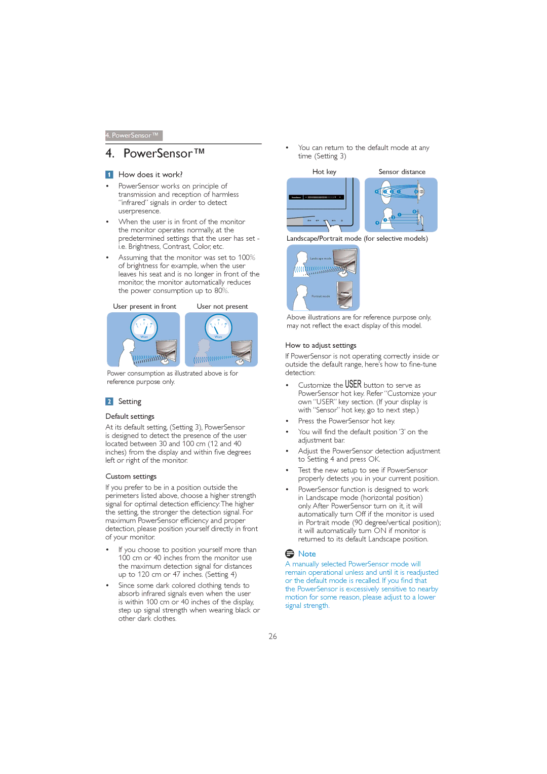 Philips 272P4 user manual PowerSensor, Setting 