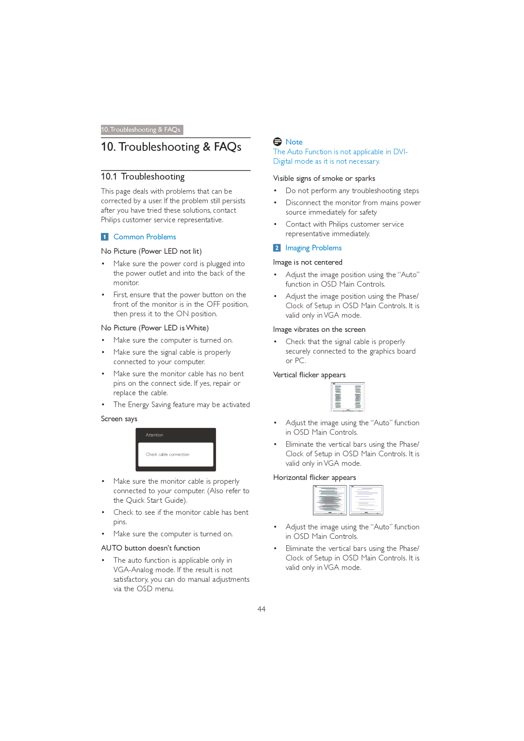 Philips 272P4 user manual Troubleshooting, 9HUWLFDOÁLFNHUDSSHDUV, +RulrqwdoÁlfnhuDsshduv 