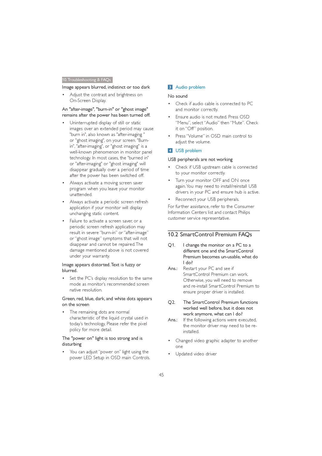 Philips 272P4 user manual SmartControl Premium FAQs, Image appears distorted.Text is fuzzy or blurred 