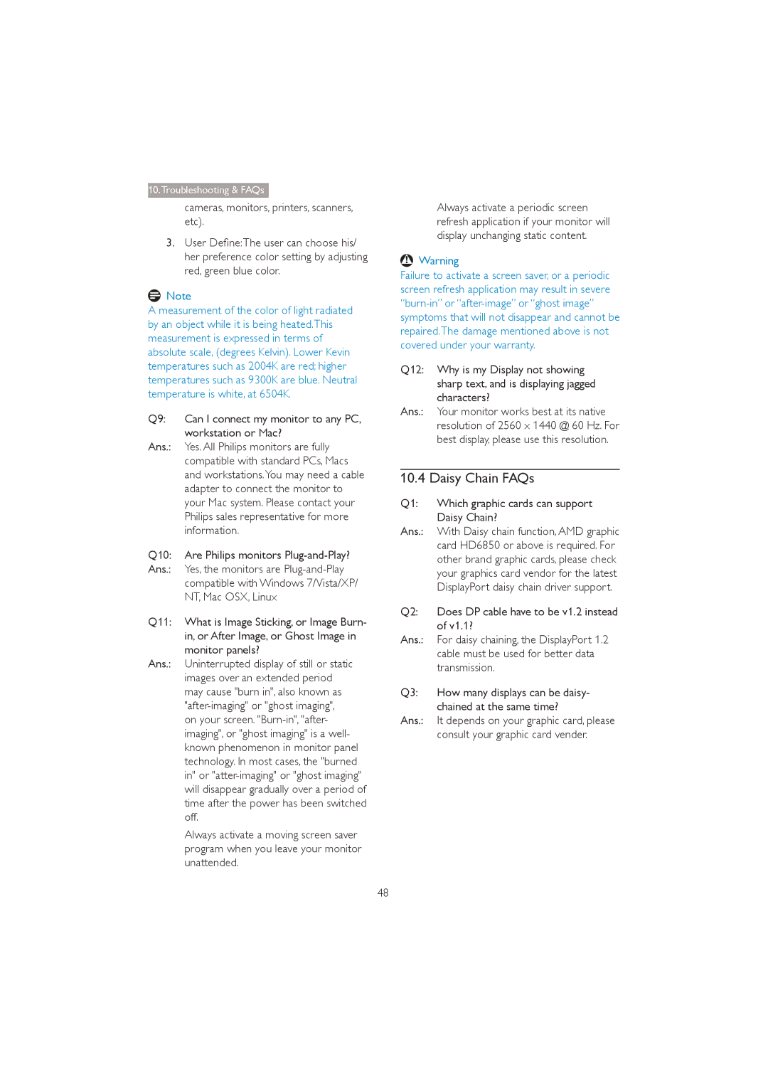 Philips 272P4 user manual Daisy Chain FAQs 