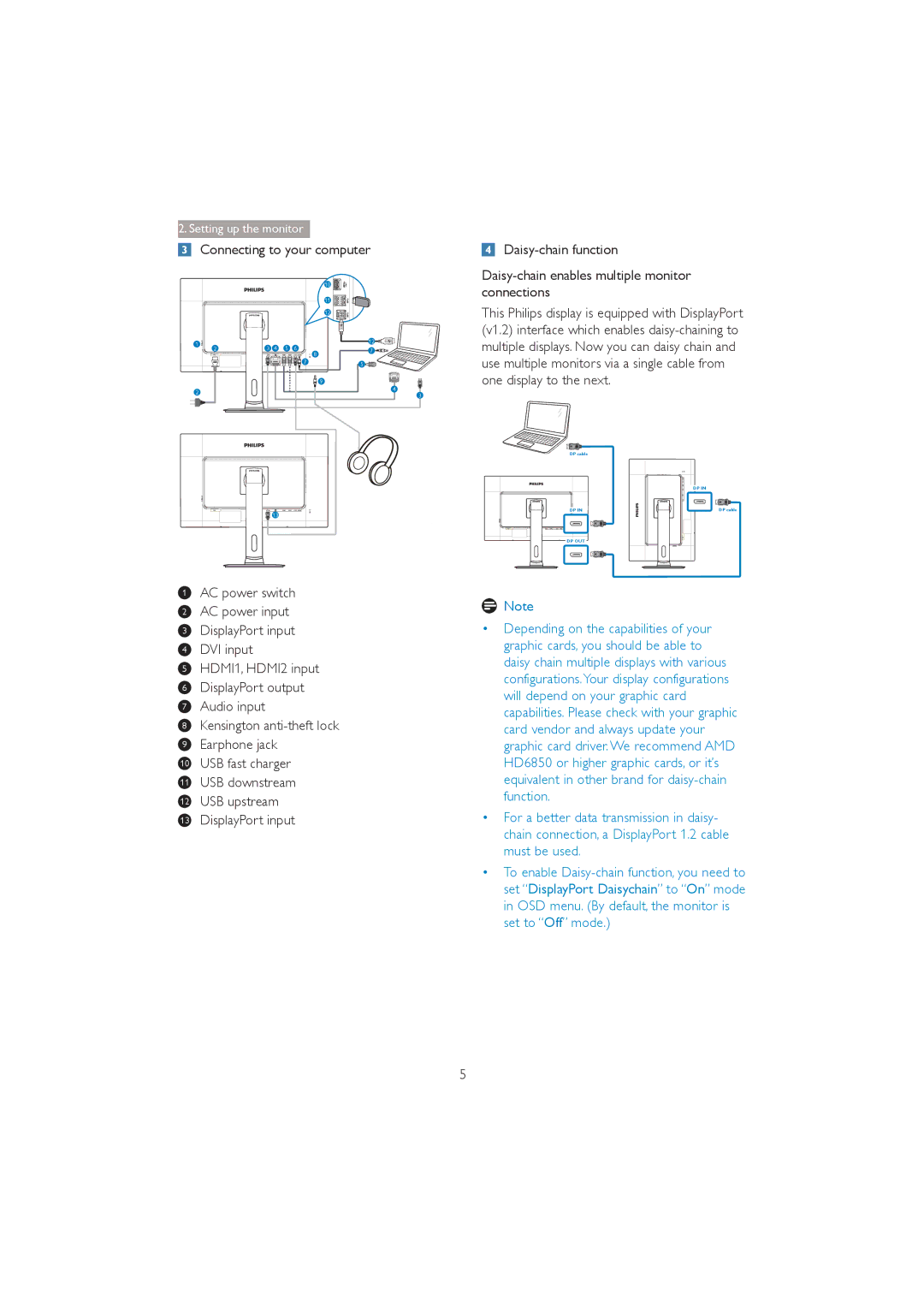 Philips 272P4 user manual Connecting to your computer, Connections, One display to the next 