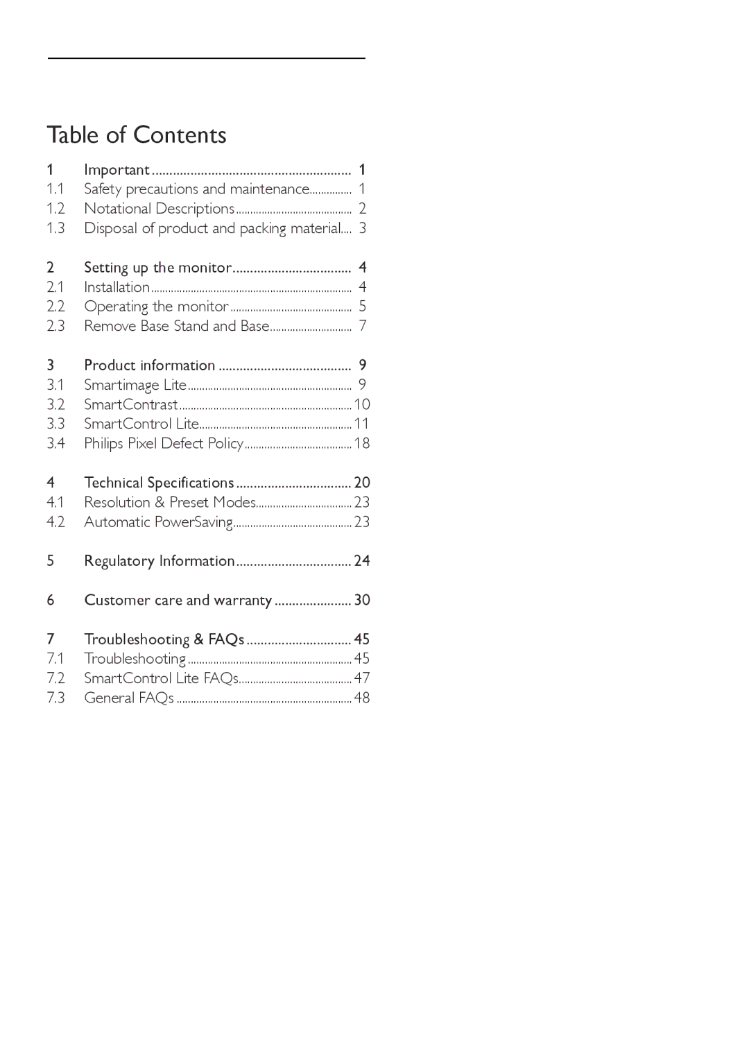 Philips 2.73E+05 user manual Table of Contents 