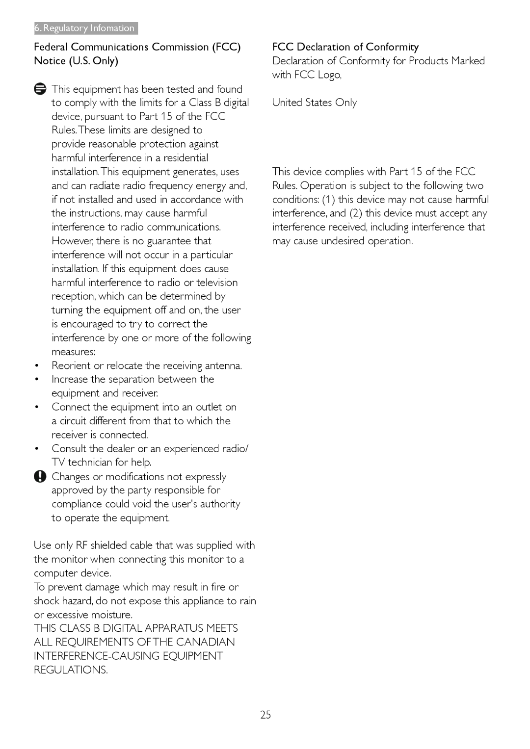 Philips 273E3L Federal Communications Commission FCC Notice U.S. Only, Reorient or relocate the receiving antenna 