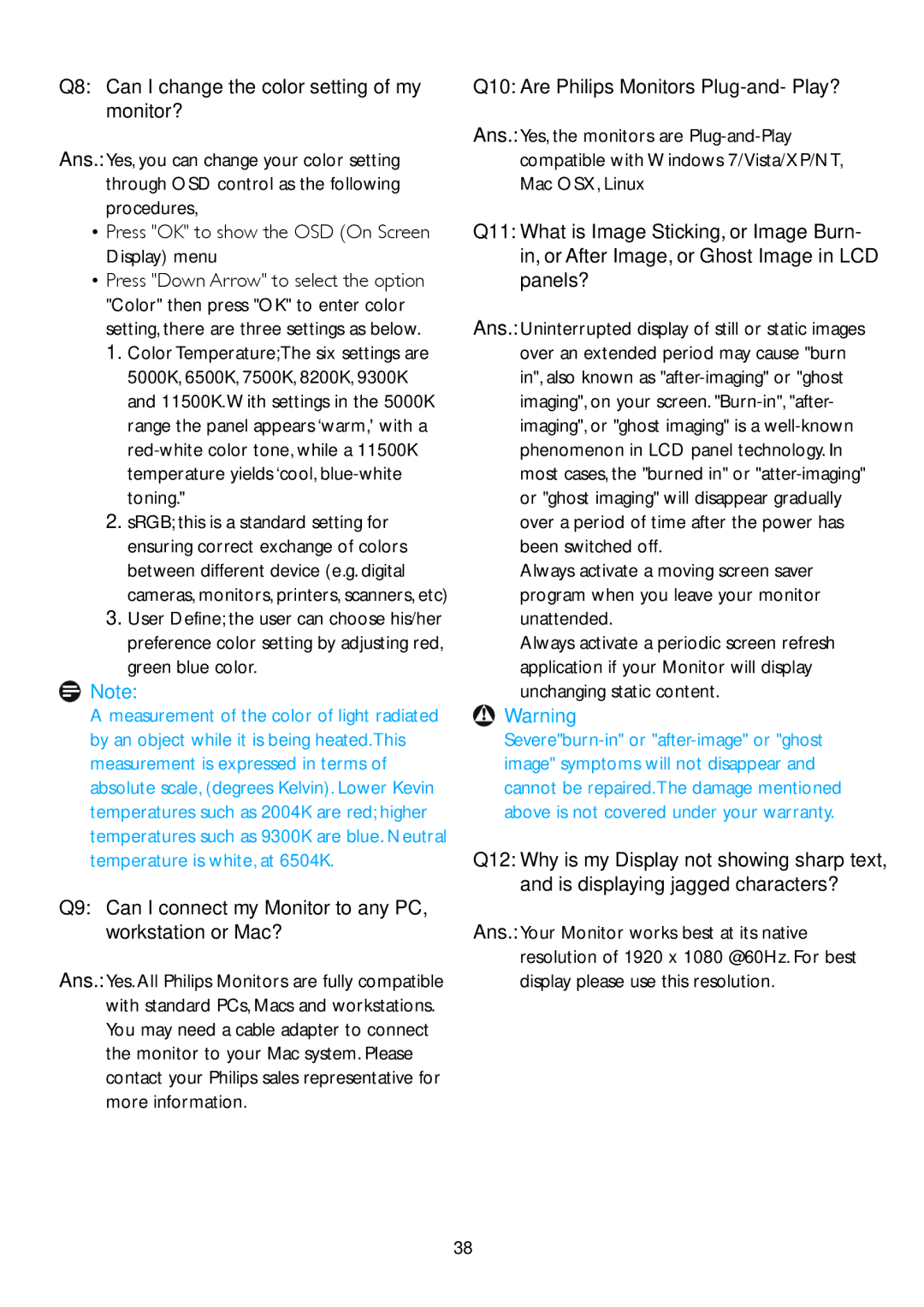 Philips 273E3L user manual Q9 Can I connect my Monitor to any PC, workstation or Mac? 