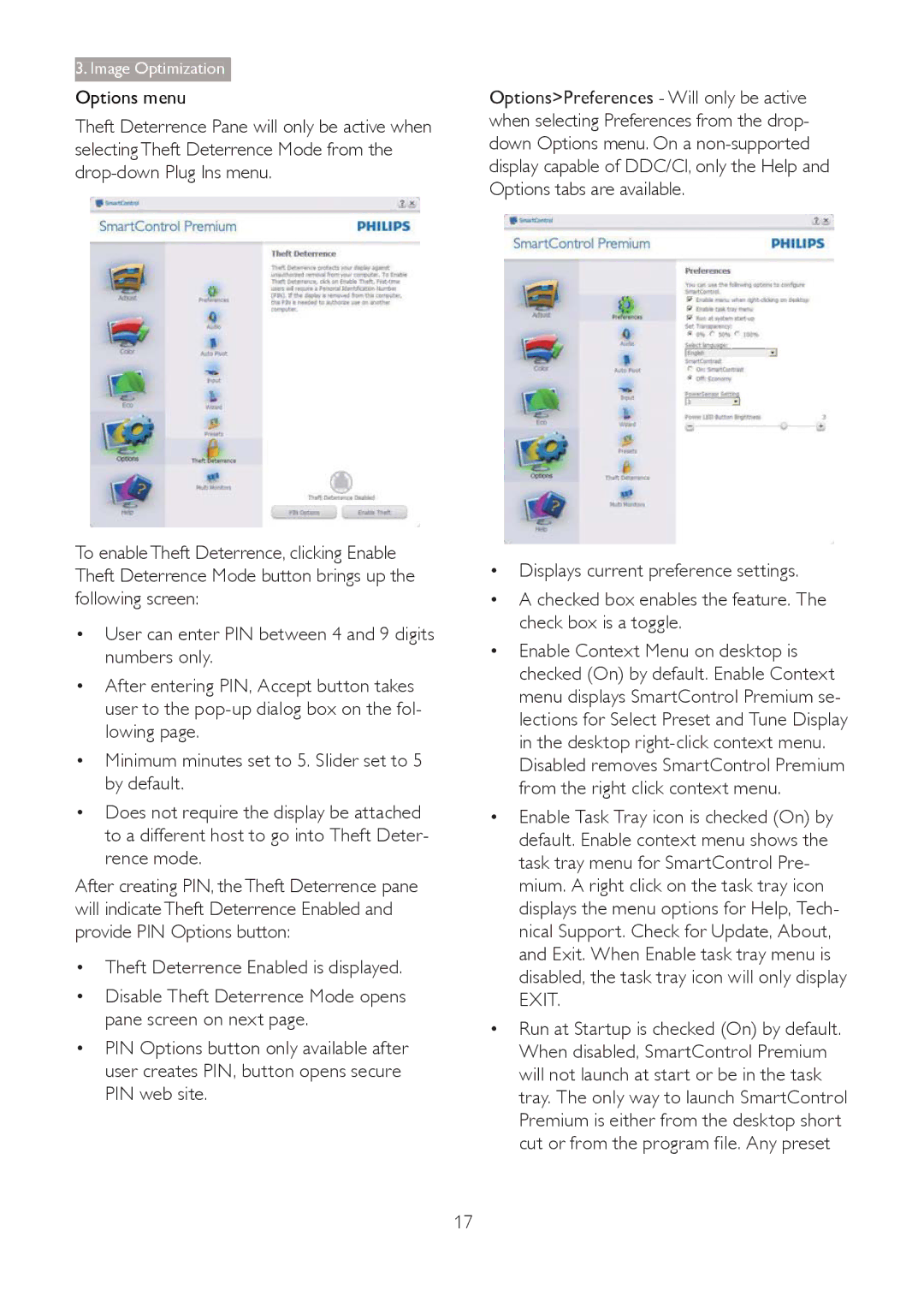 Philips 273G3D user manual Options menu 