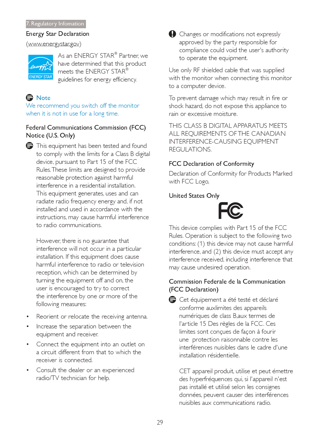 Philips 273G3D user manual Declaration of Conformity for Products Marked with FCC Logo 