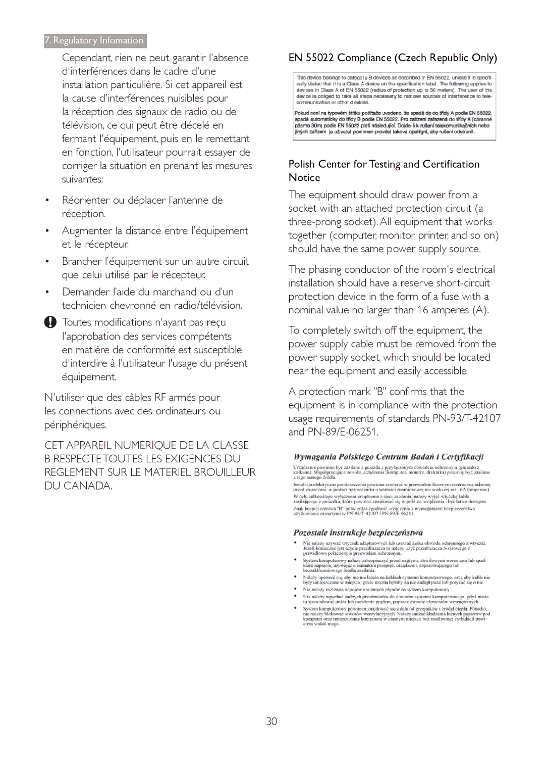 Philips 273G3D user manual Regulatory Infomation 