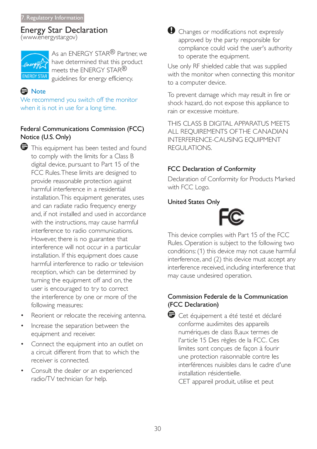 Philips 273P3 Declaration of Conformity for Products Marked with FCC Logo, CET appareil produit, utilise et peut 