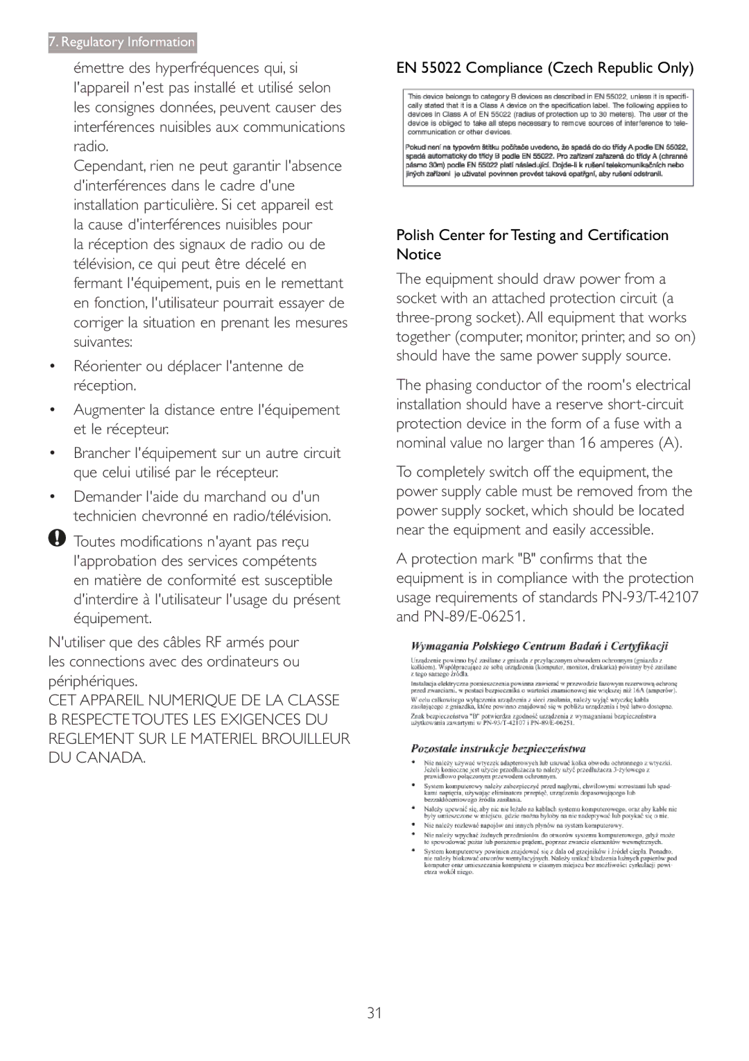 Philips 273P3 user manual Regulatory Information 