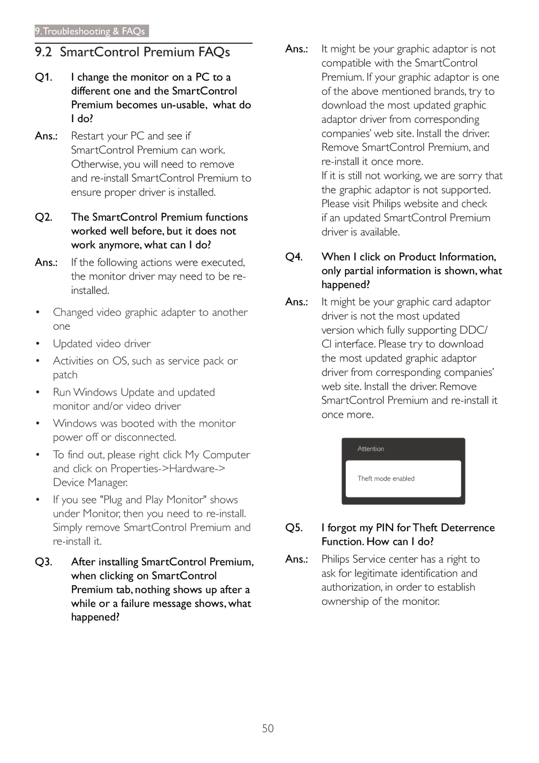 Philips 273P3 user manual SmartControl Premium FAQs 