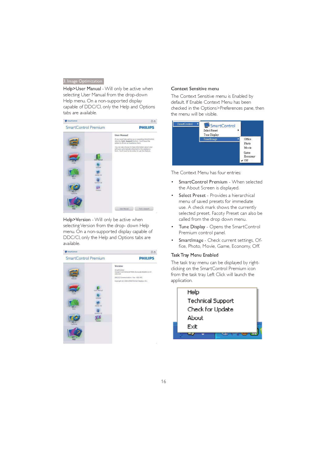 Philips 273P3Q user manual Context Sensitive menu, Context Menu has four entries, Task Tray Menu Enabled 