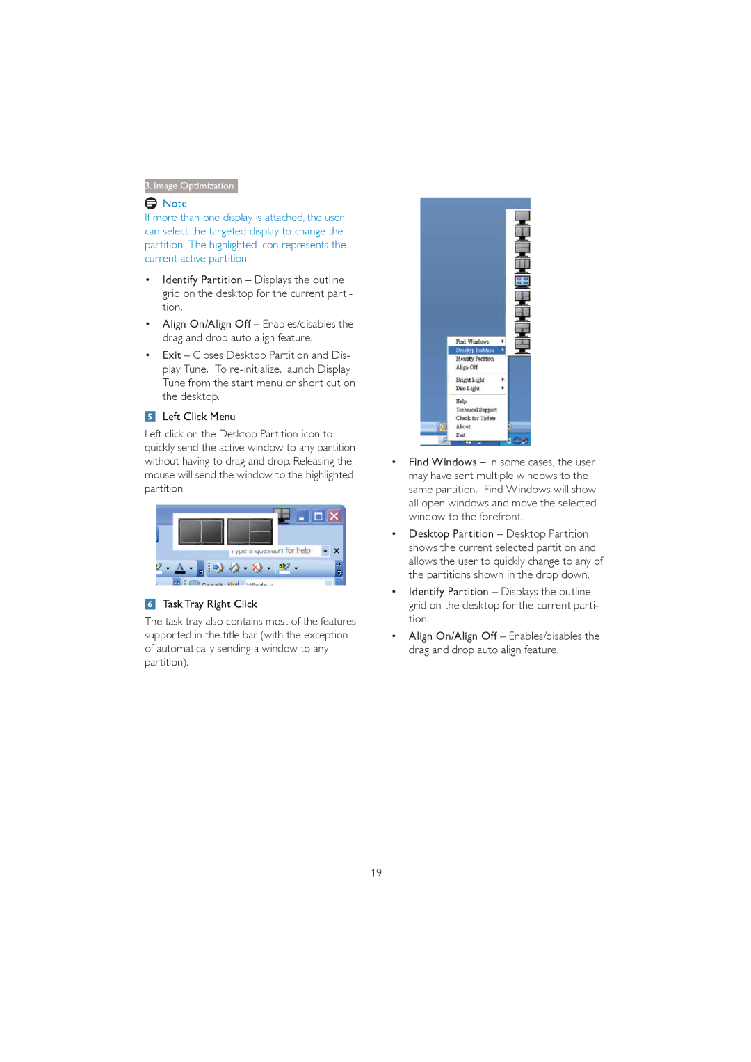 Philips 273P3Q user manual Left Click Menu, Task Tray Right Click 