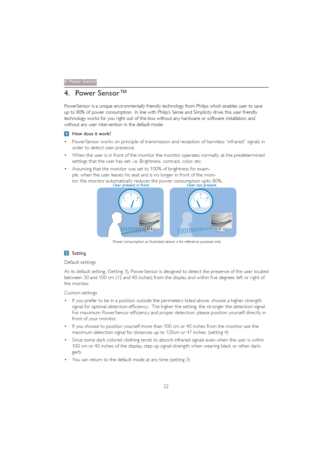 Philips 273P3Q user manual Power Sensor, Setting 