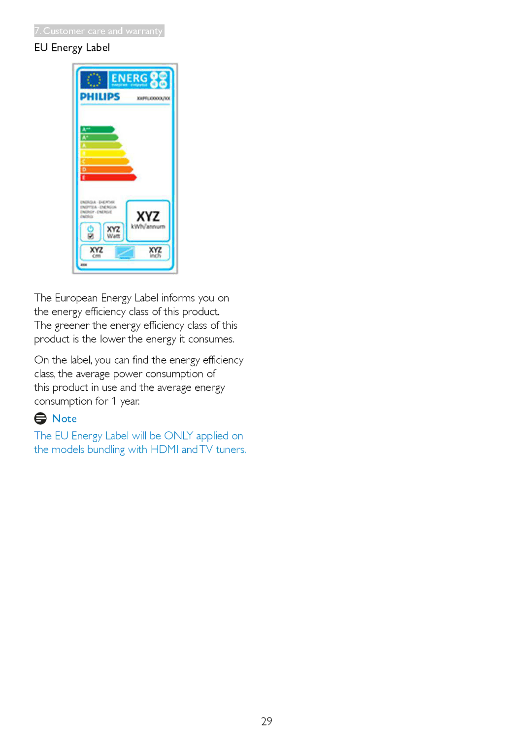 Philips 273V5 user manual EU Energy Label 