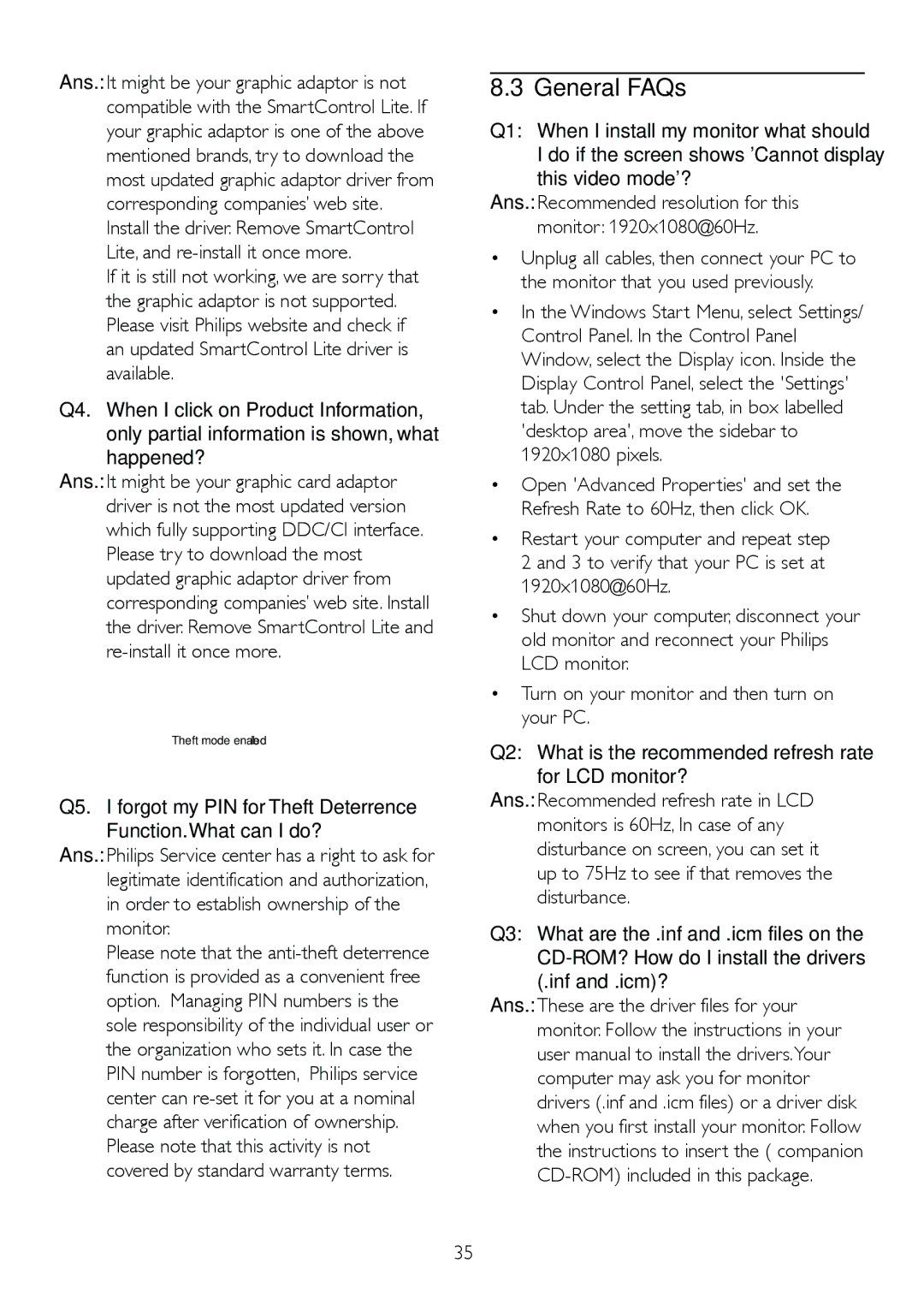 Philips 274E5QSB, 274E5QHSB user manual General FAQs 