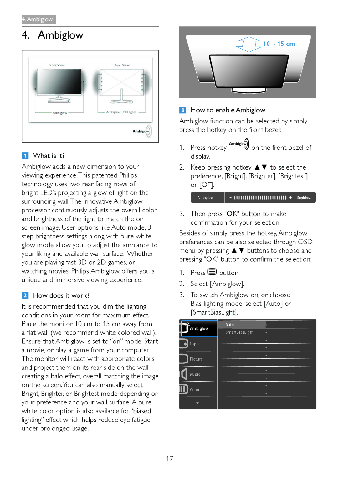 Philips 278C4QHSN/27 user manual How to enable Ambiglow, Press button Select Ambiglow 