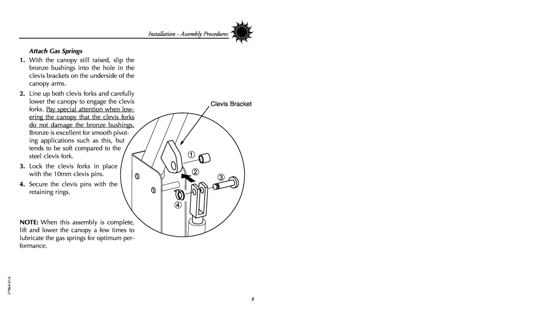 Philips 27964-01A user manual Attach Gas Springs, Installation - Assembly Procedures 