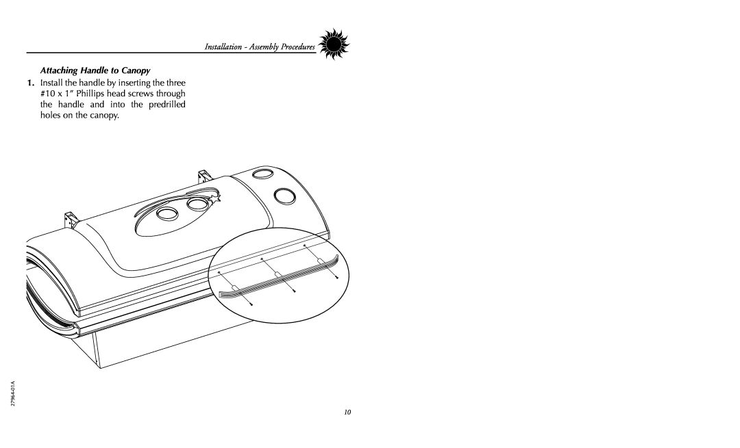 Philips 27964-01A user manual Attaching Handle to Canopy, Installation - Assembly Procedures 