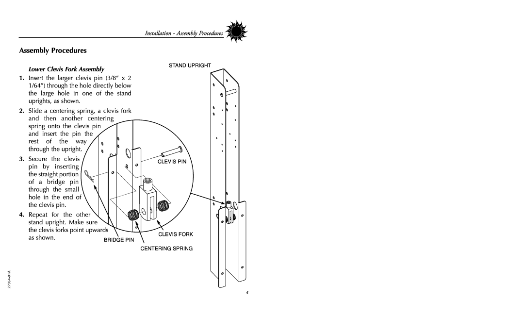 Philips 27964-01A user manual Installation - Assembly Procedures, Lower Clevis Fork Assembly 