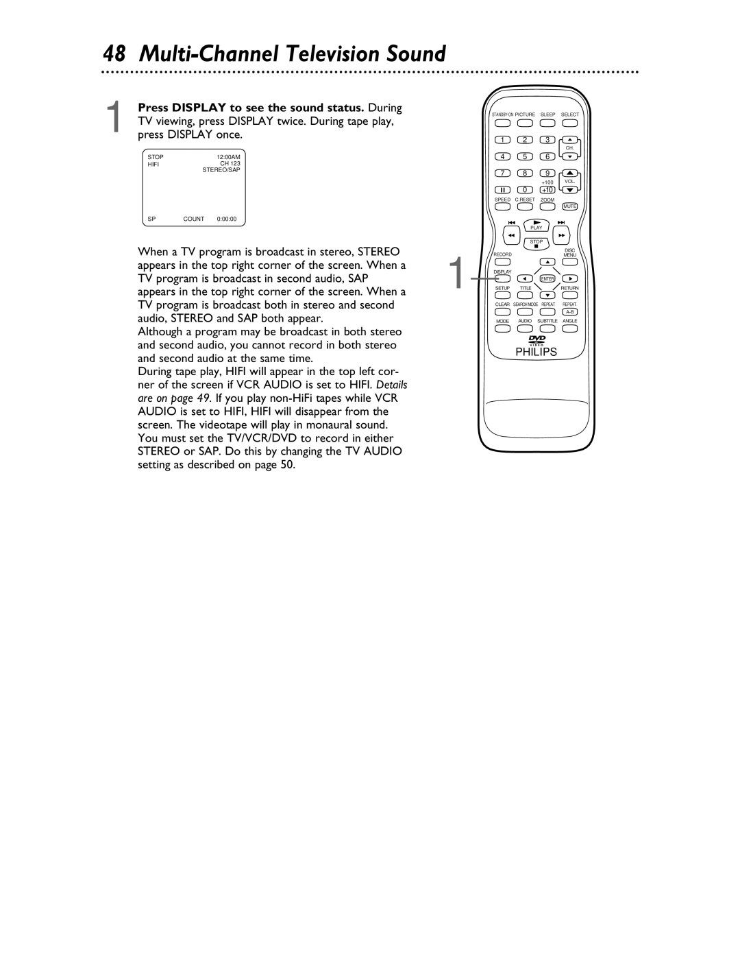 Philips 27DVCR55S owner manual Multi-Channel Television Sound 