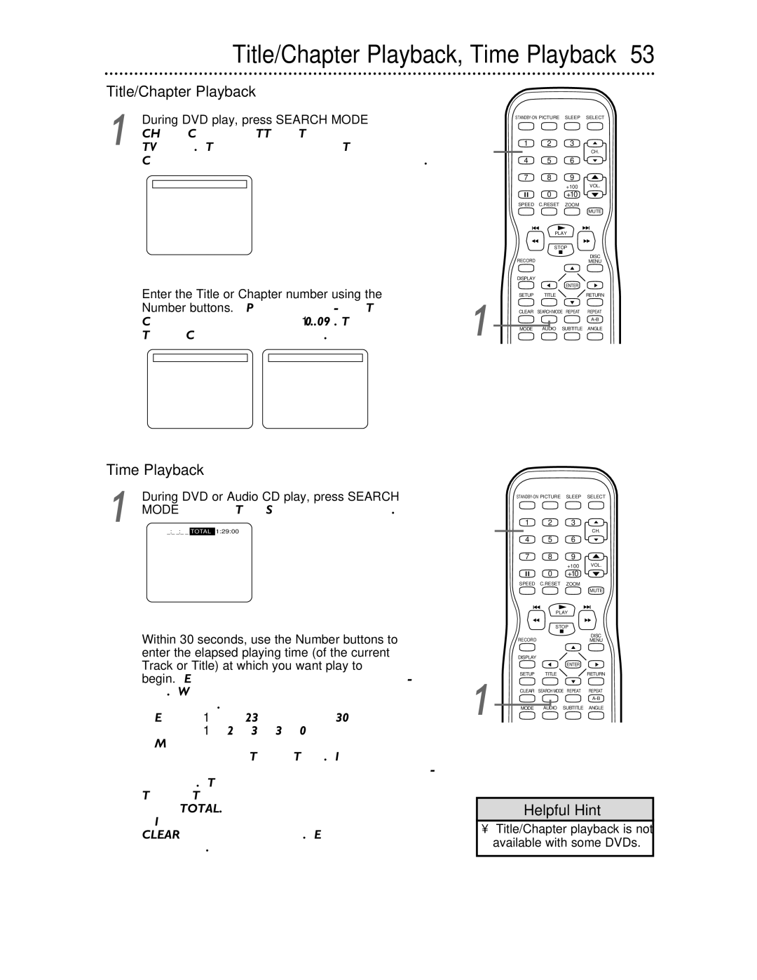 Philips 27DVCR55S owner manual Title/Chapter Playback, Time Playback 