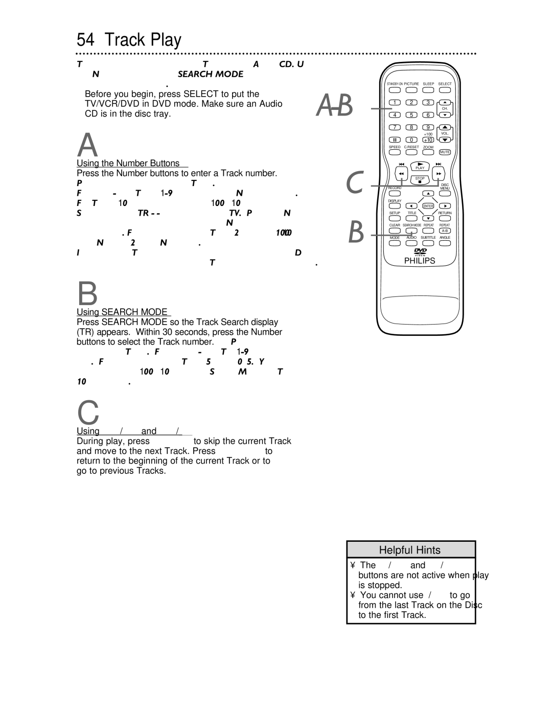 Philips 27DVCR55S owner manual Track Play 