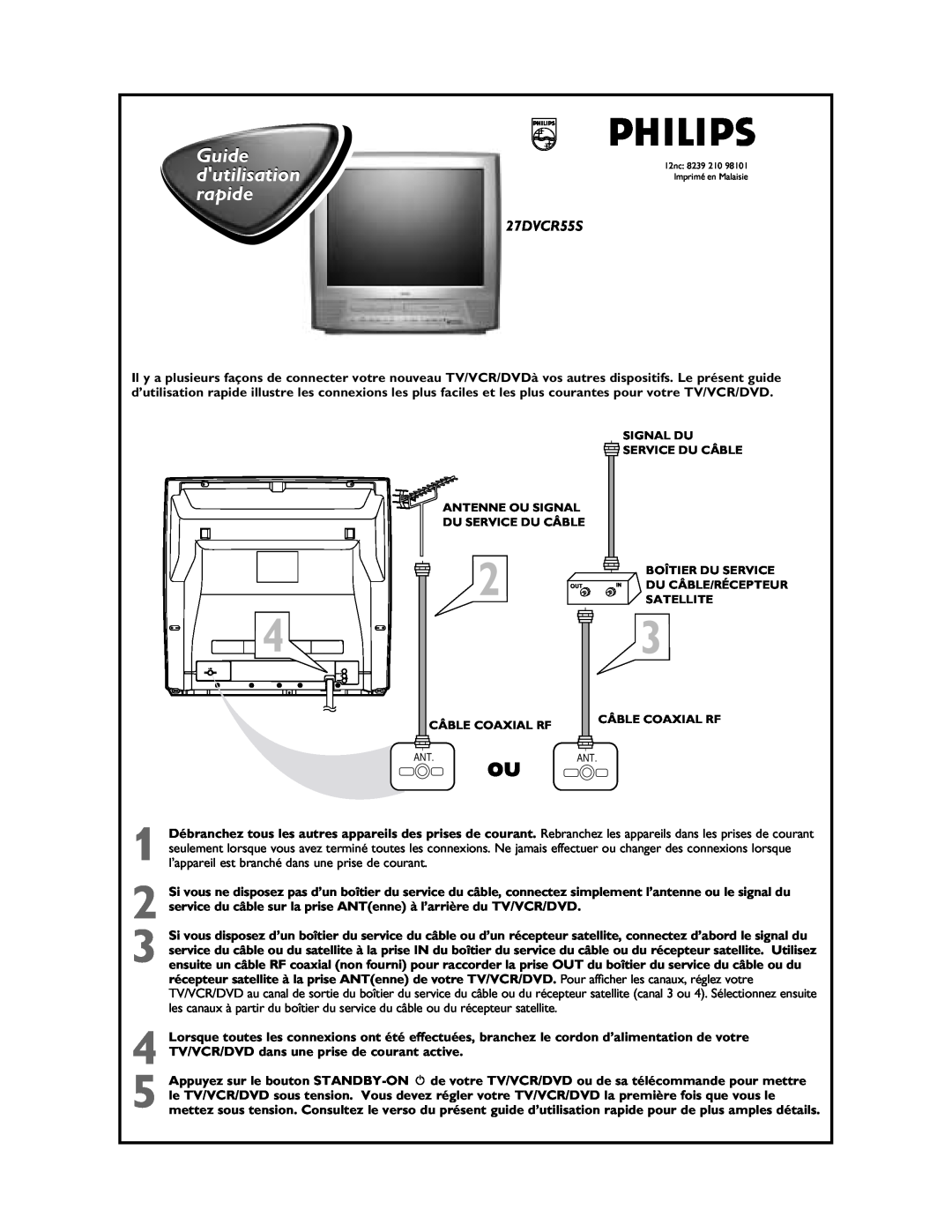 Philips 27DVCR55S manual Guide dutilisation rapide 