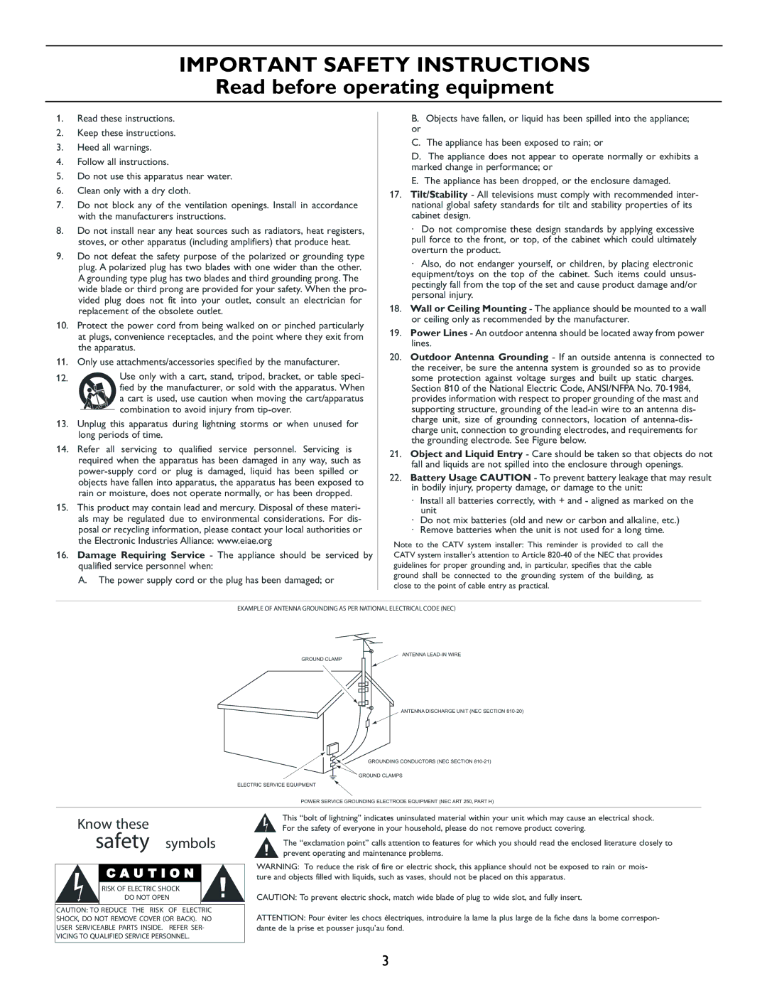 Philips 27HT7210D, 27HT4000D owner manual Important Safety Instructions 