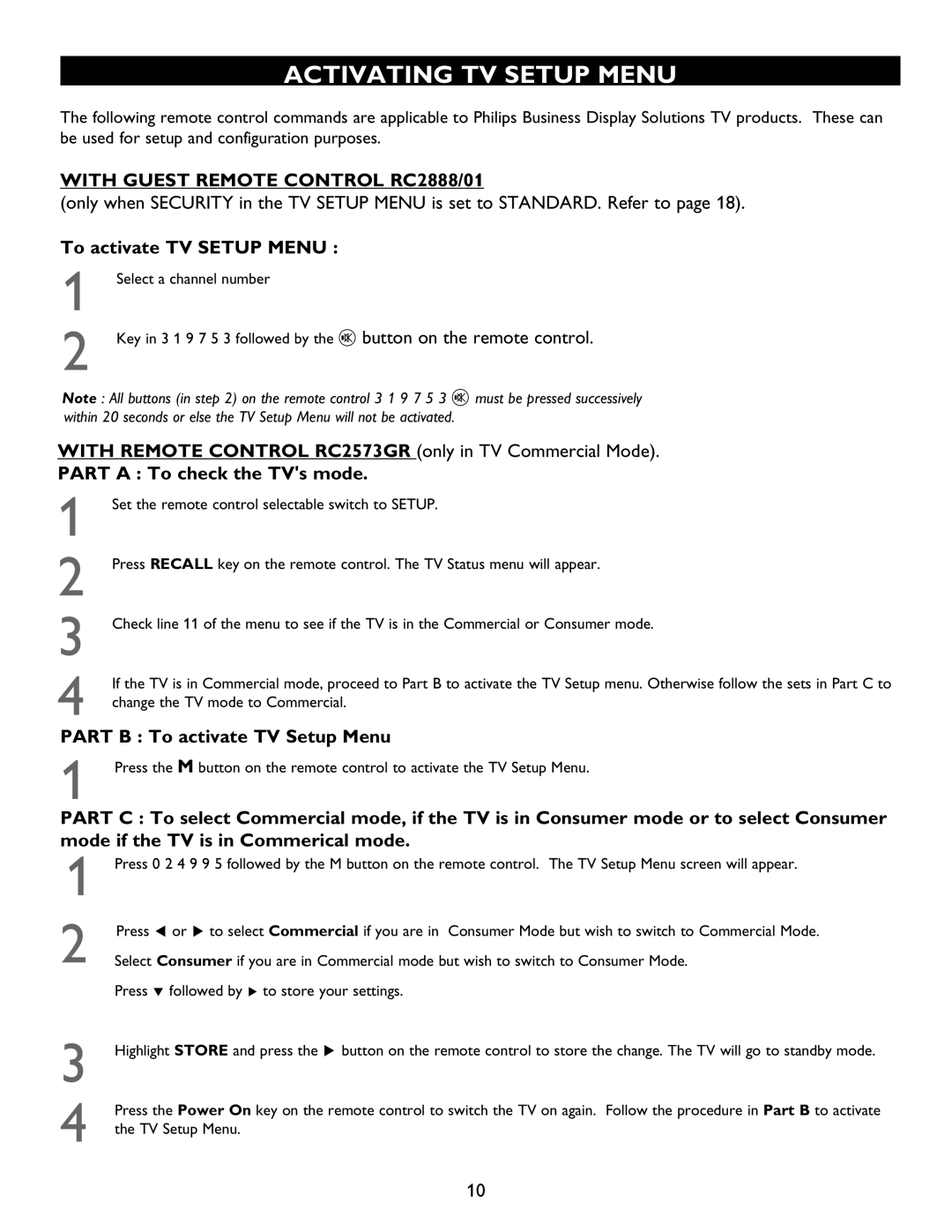 Philips 27HT4000D, 27HT7210D owner manual Activating TV Setup Menu, Select a channel number 