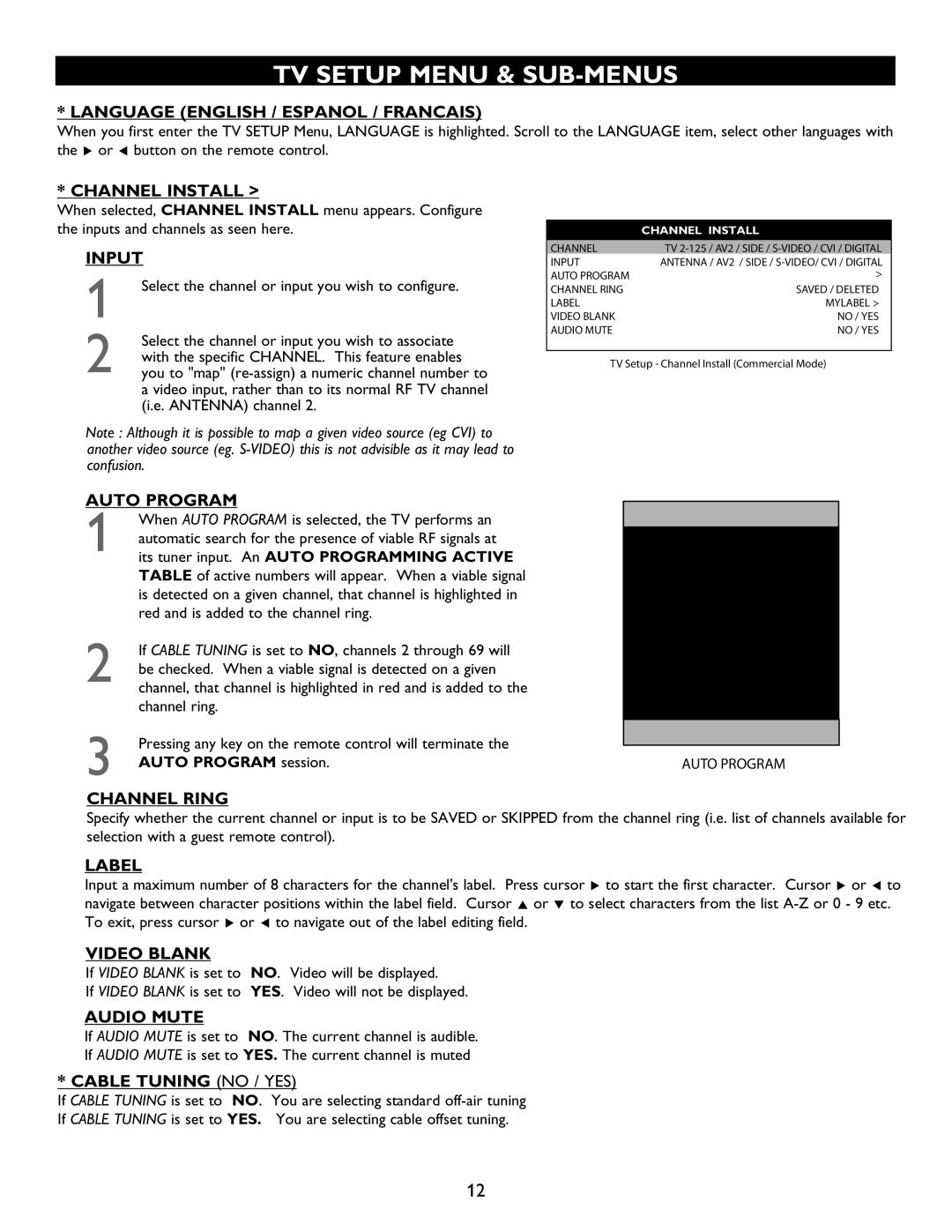 Philips 27HT4000D, 27HT7210D owner manual TV Setup Menu & SUB-MENUS 