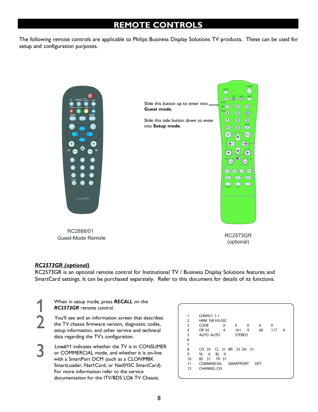 Philips 27HT4000D, 27HT7210D owner manual Remote Controls, RC2888/01 Guest-Mode RemoteRC2573GR optional 