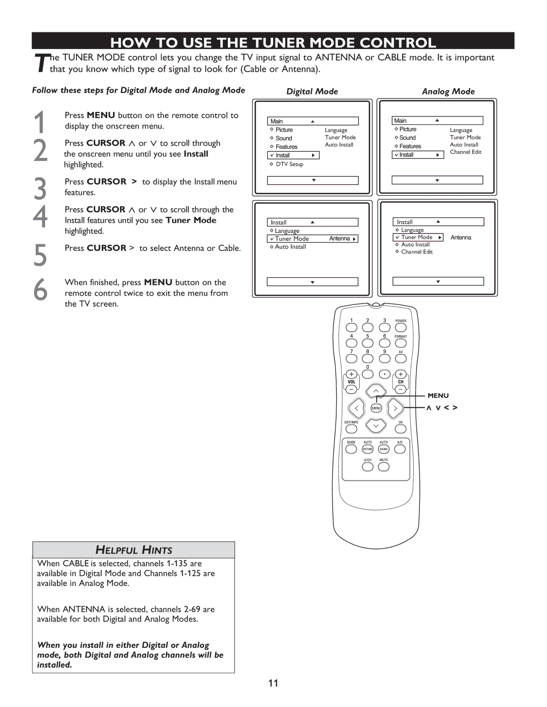 Philips 27MT5005D, 27MT6005D, 32MT5015D, 32MT6015D manual HOW to USE the Tuner Mode Control 