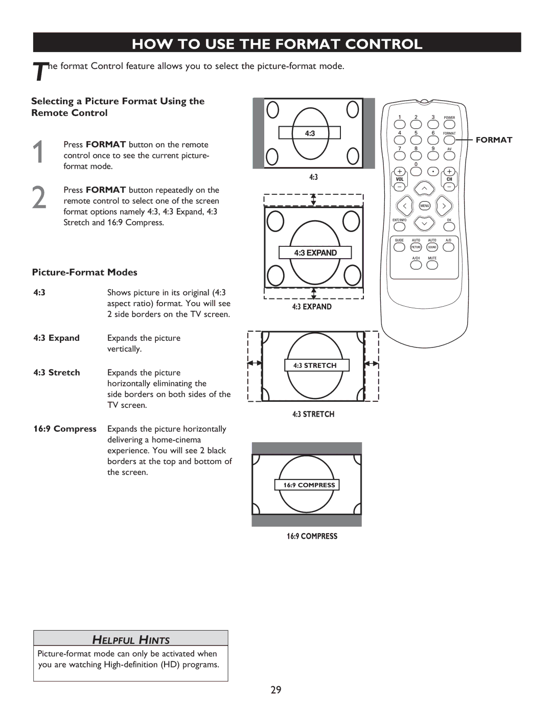 Philips 27MT5005D, 27MT6005D, 32MT5015D, 32MT6015D manual HOW to USE the Format Control, Expand, Stretch, Compress 