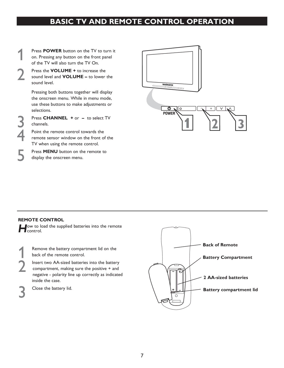 Philips 27MT5005D, 27MT6005D, 32MT5015D, 32MT6015D manual Basic TV and Remote Control Operation 