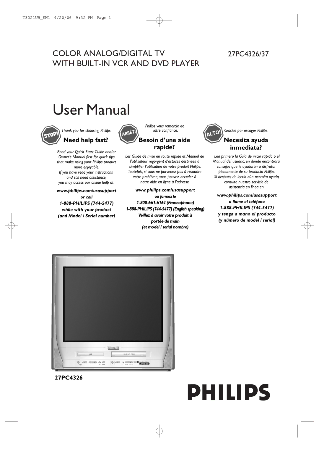 Philips 27PC4326 user manual Need help fast?, Besoin d’une aide Rapide?, Necesita ayuda Inmediata? 