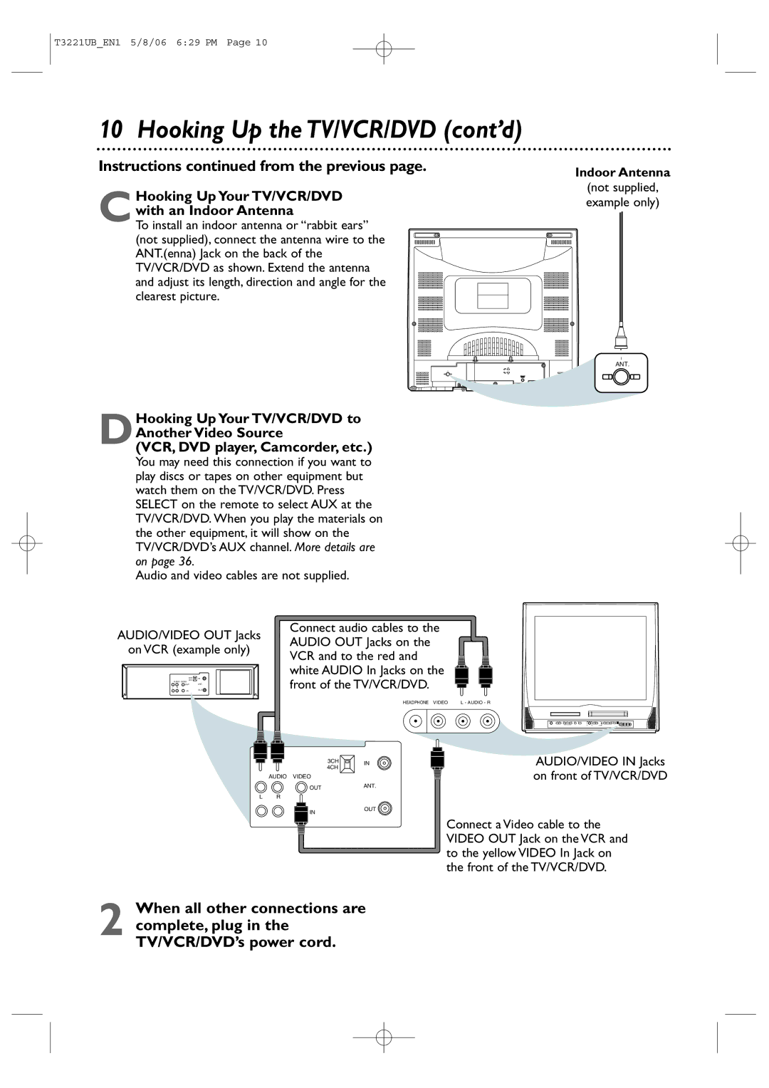 Philips 27PC4326 user manual Instructions from the previous, Indoor Antenna, Not supplied, example only 