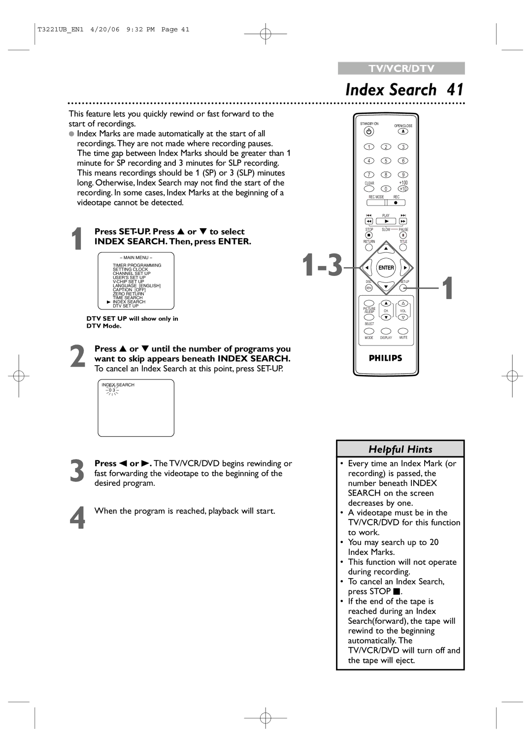 Philips 27PC4326 user manual Index Search 