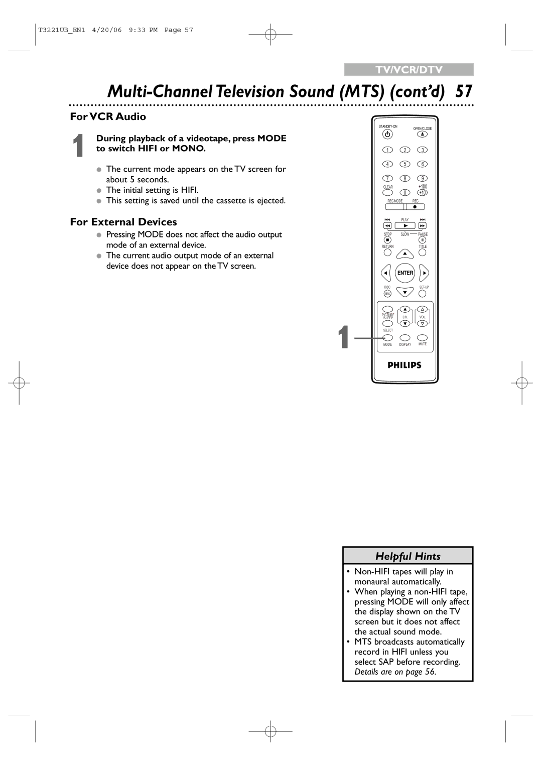 Philips 27PC4326 user manual For VCR Audio, For External Devices 