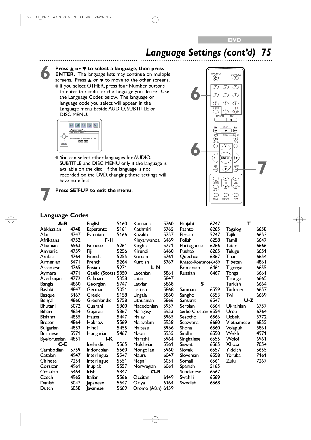 Philips 27PC4326 user manual Language Codes, Screens. Press K or L to move to the other screens 