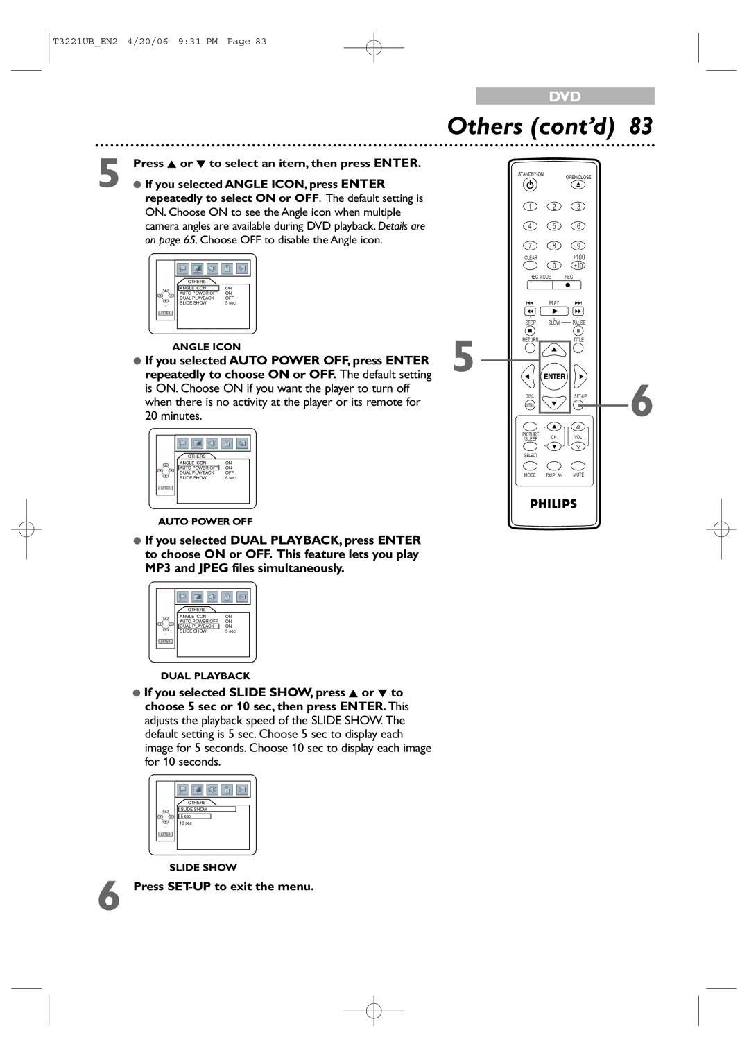 Philips 27PC4326 user manual Others cont’d, Repeatedly to select on or OFF. The default setting is 